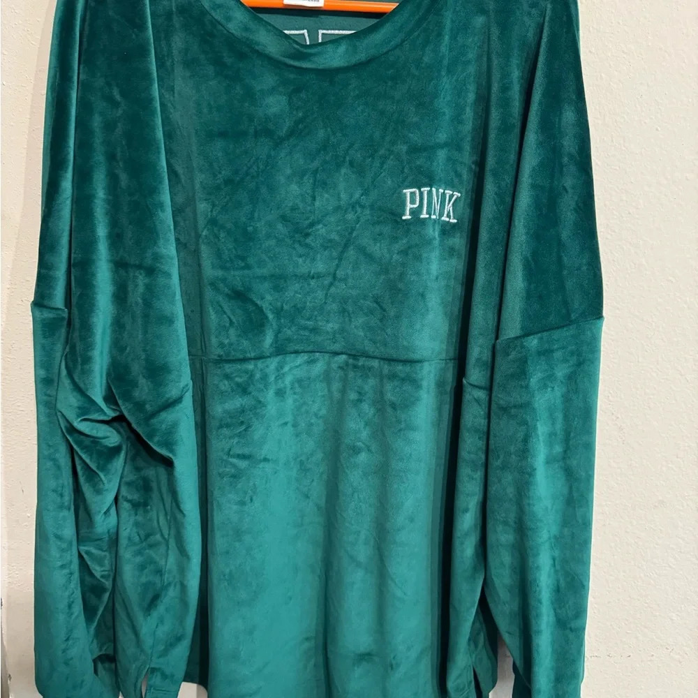 PINK Victoria's Secret Green Crew Neck Long Sleeve Sweatshirt